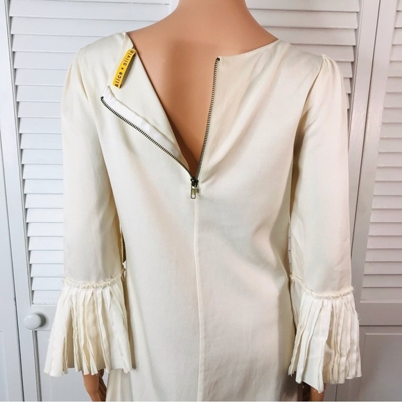 ALICE + OLIVIA Ivory Beaded Pleated Sleeve Dress Size Small - Picture 8 of 13